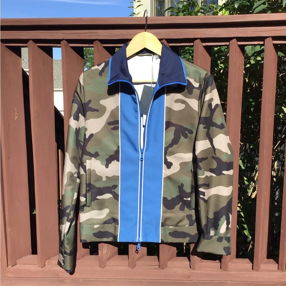 Valentino NWT Camo Jacket with Blue‎ Contrast Detailing Full Zip Army